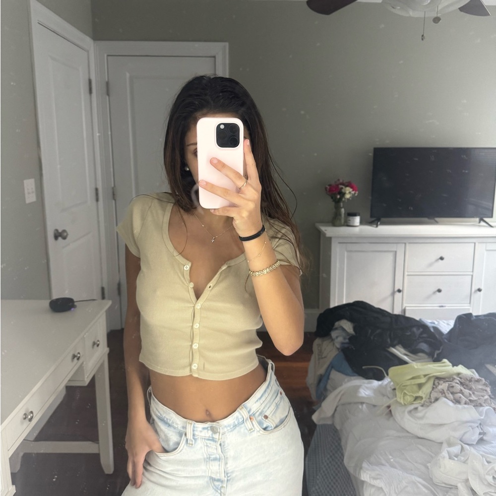 Brandy Melville Tan Button up Top